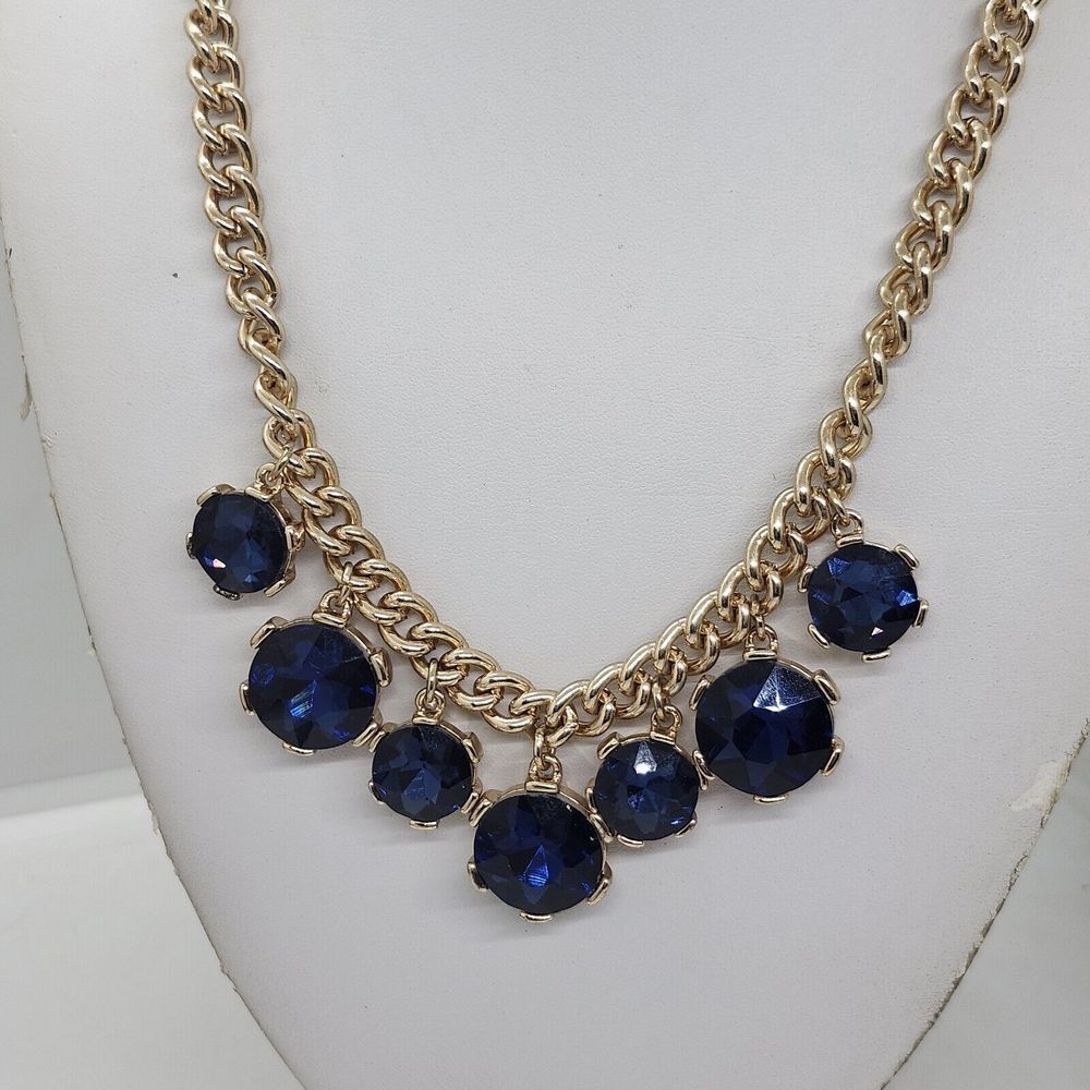 Blue Rhinestone Gold Tone Necklace